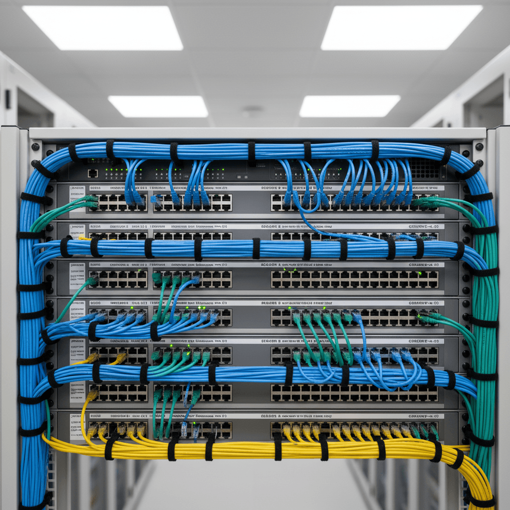 Organized network equipment and ethernet cabling