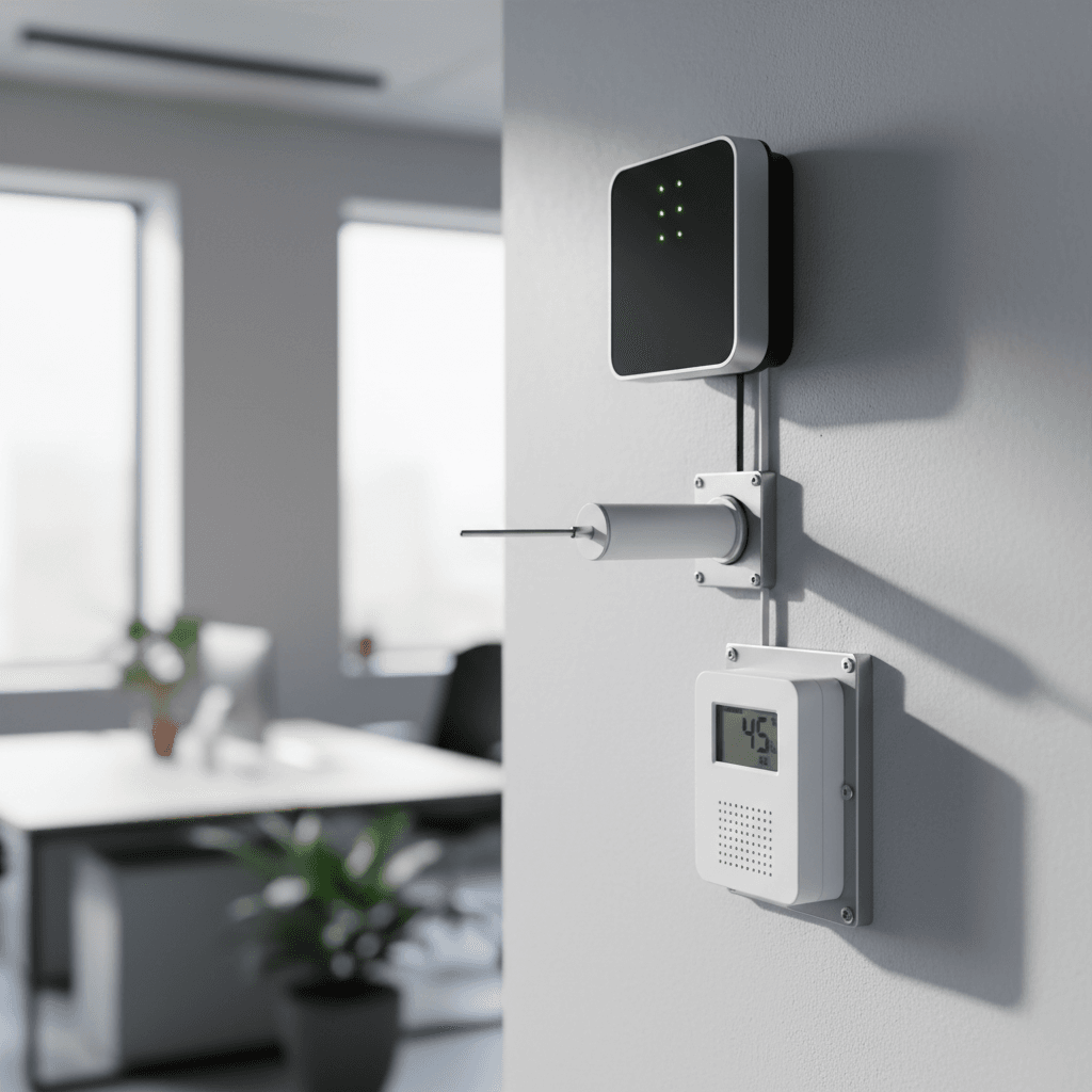 Environmental sensors mounted on office wall