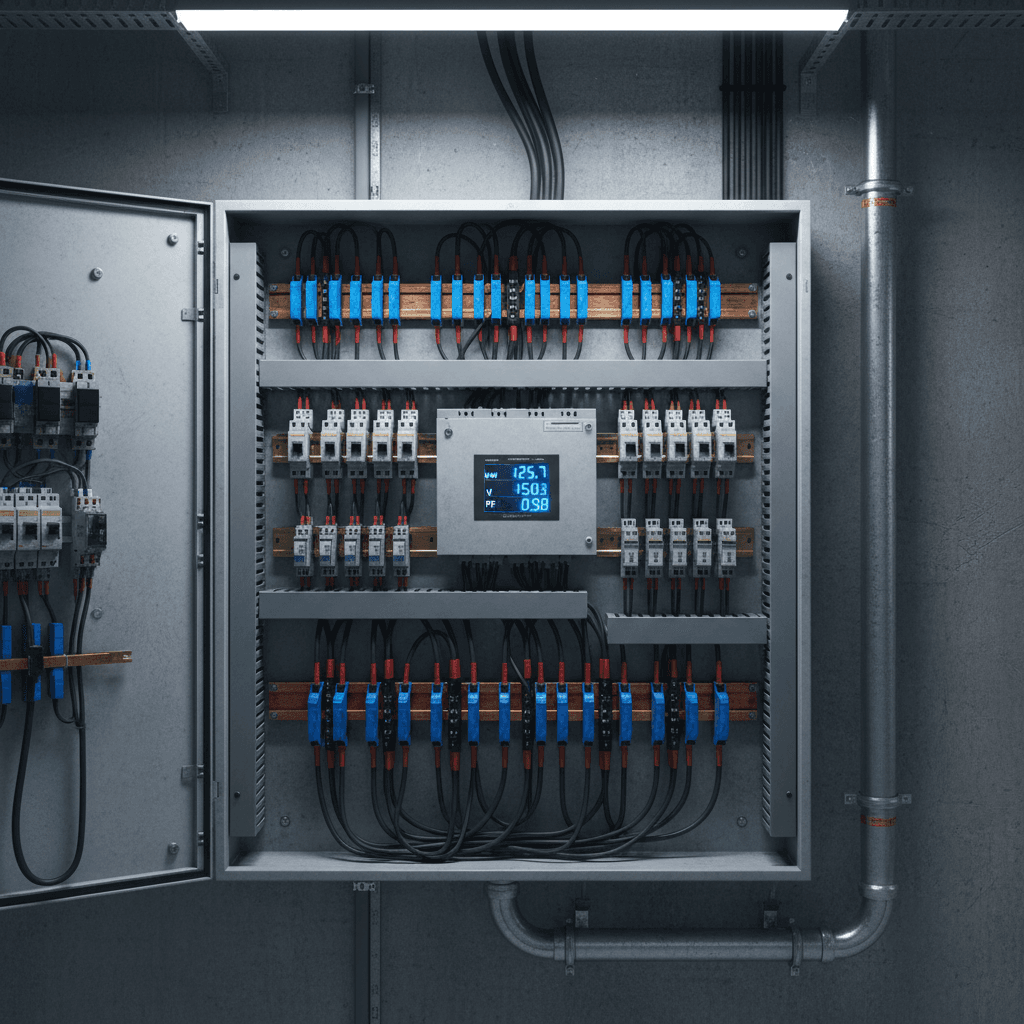 Power monitoring sensor on electrical distribution panel