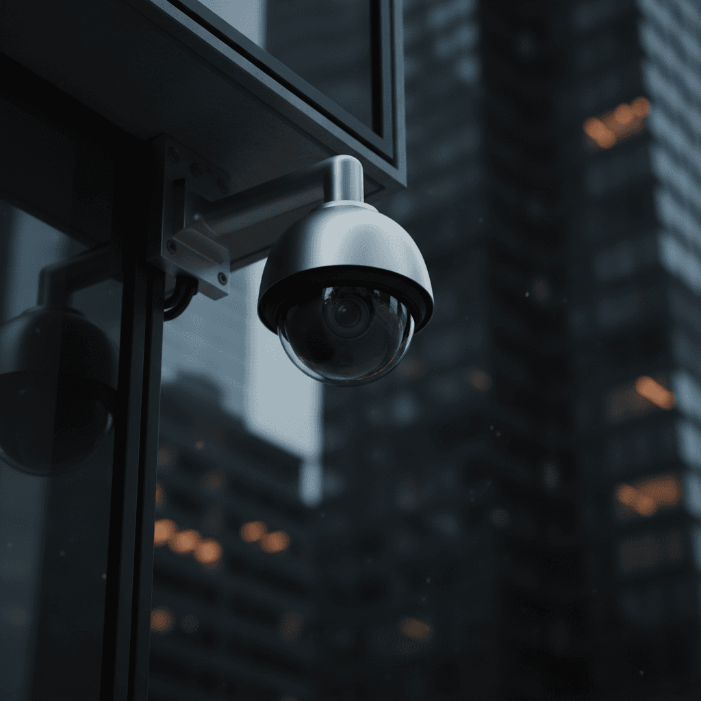 CCTV surveillance camera mounted on building exterior